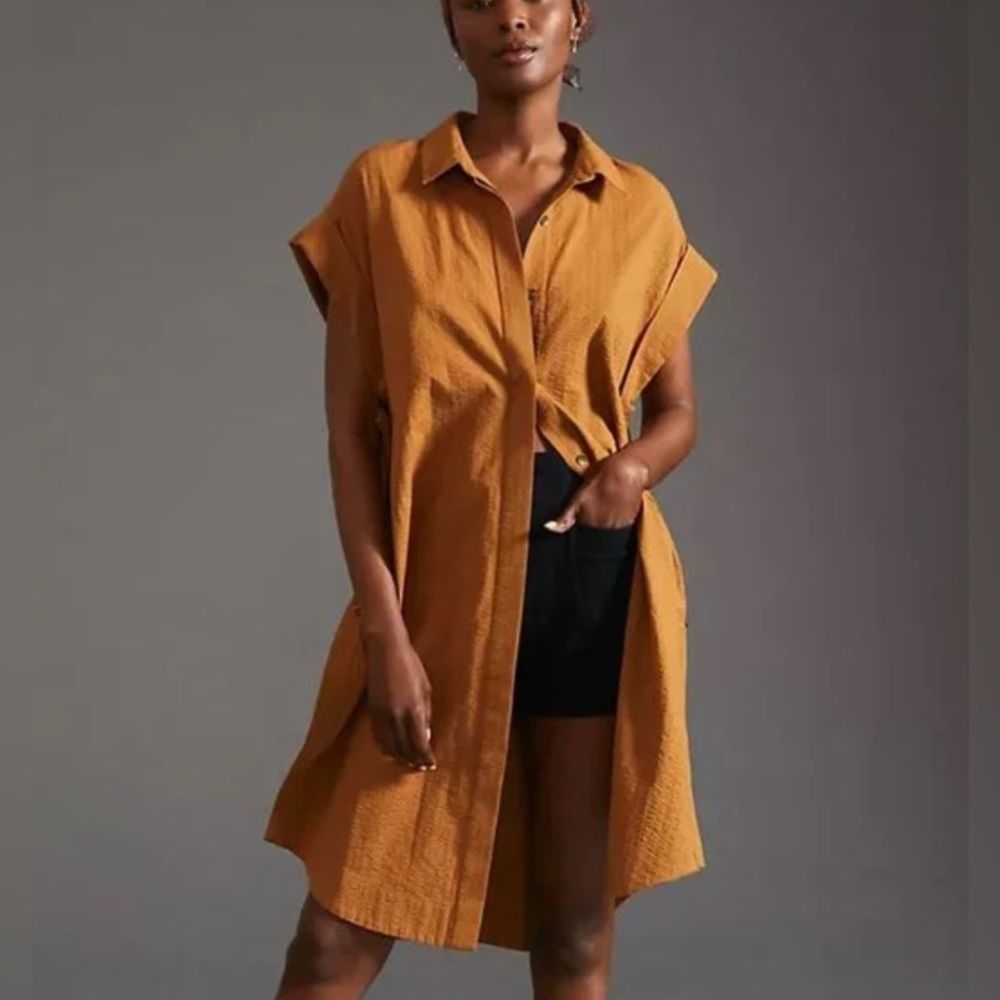 NWT Anthropologie Maeve Cooper Brown Colored Side Slit Tunic Top